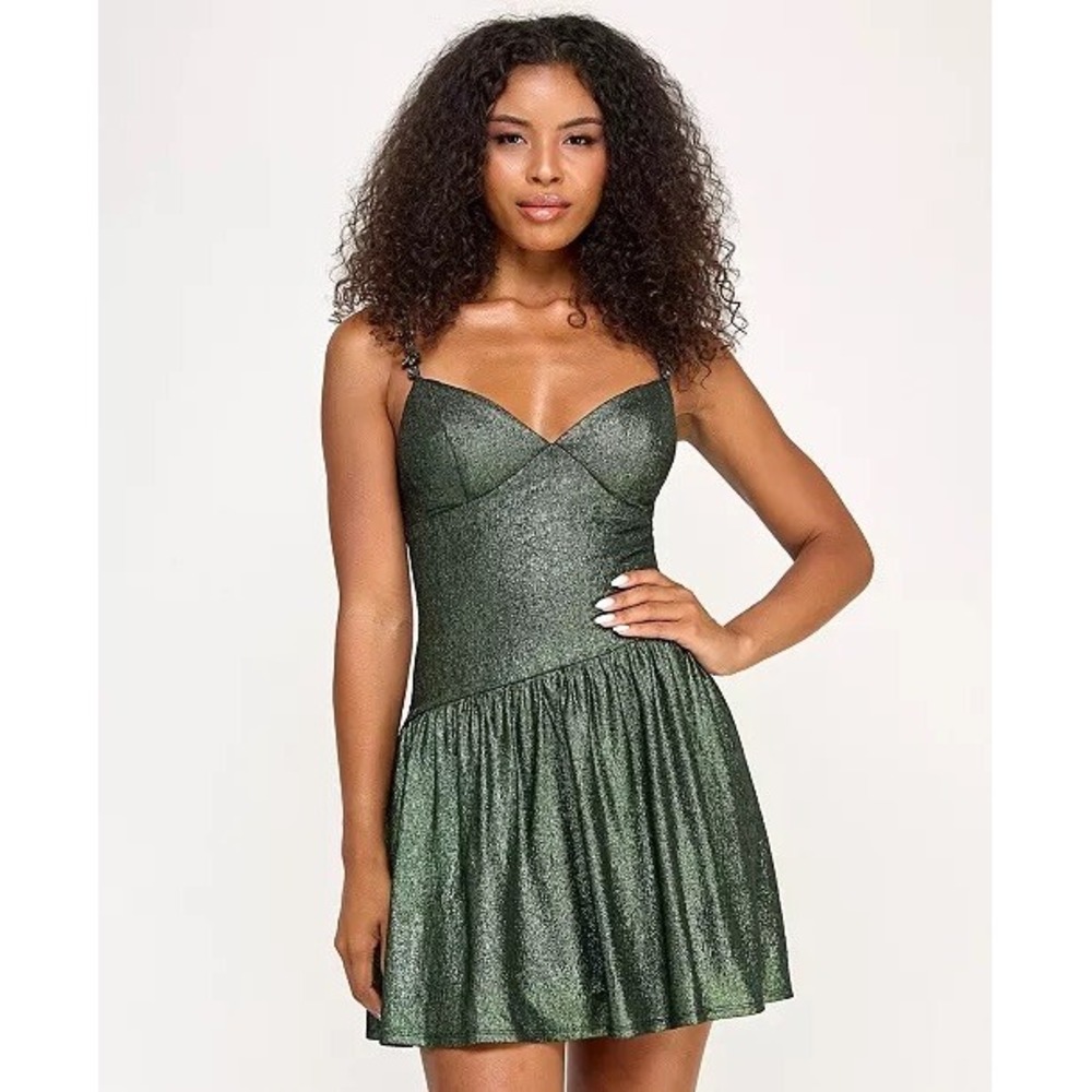 Seni & Cade Dress Women Green Metallic Rhinestone Strap Mini Small NWT